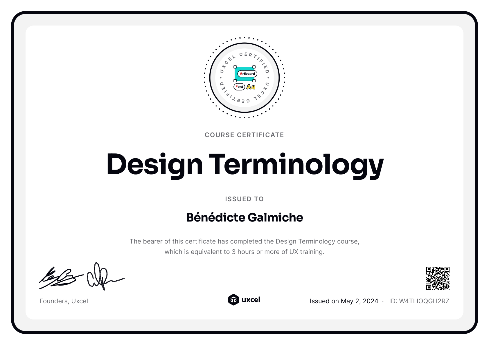 Bénédicte Galmiche's certificate